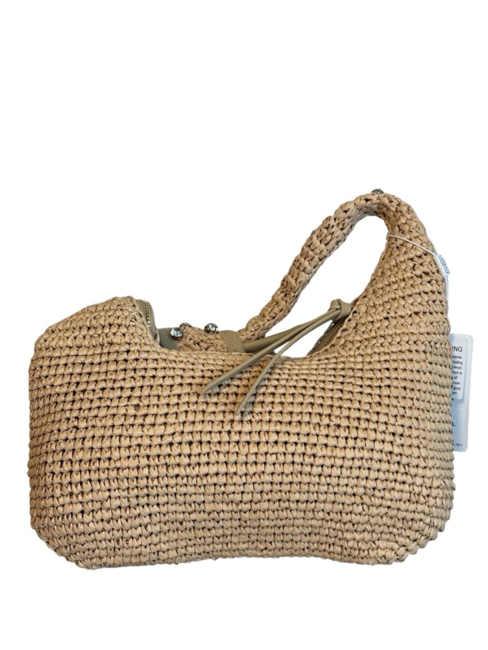 Urban Expressions Jessa Raffia Shoulder Bag Crystal Embellished Tan New - Picture 3 of 6